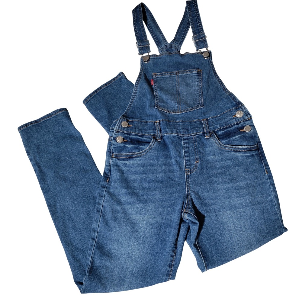Levis Girls Medium Wash Denim Skinny Leg Overalls Size 12 Reg (27"X26")